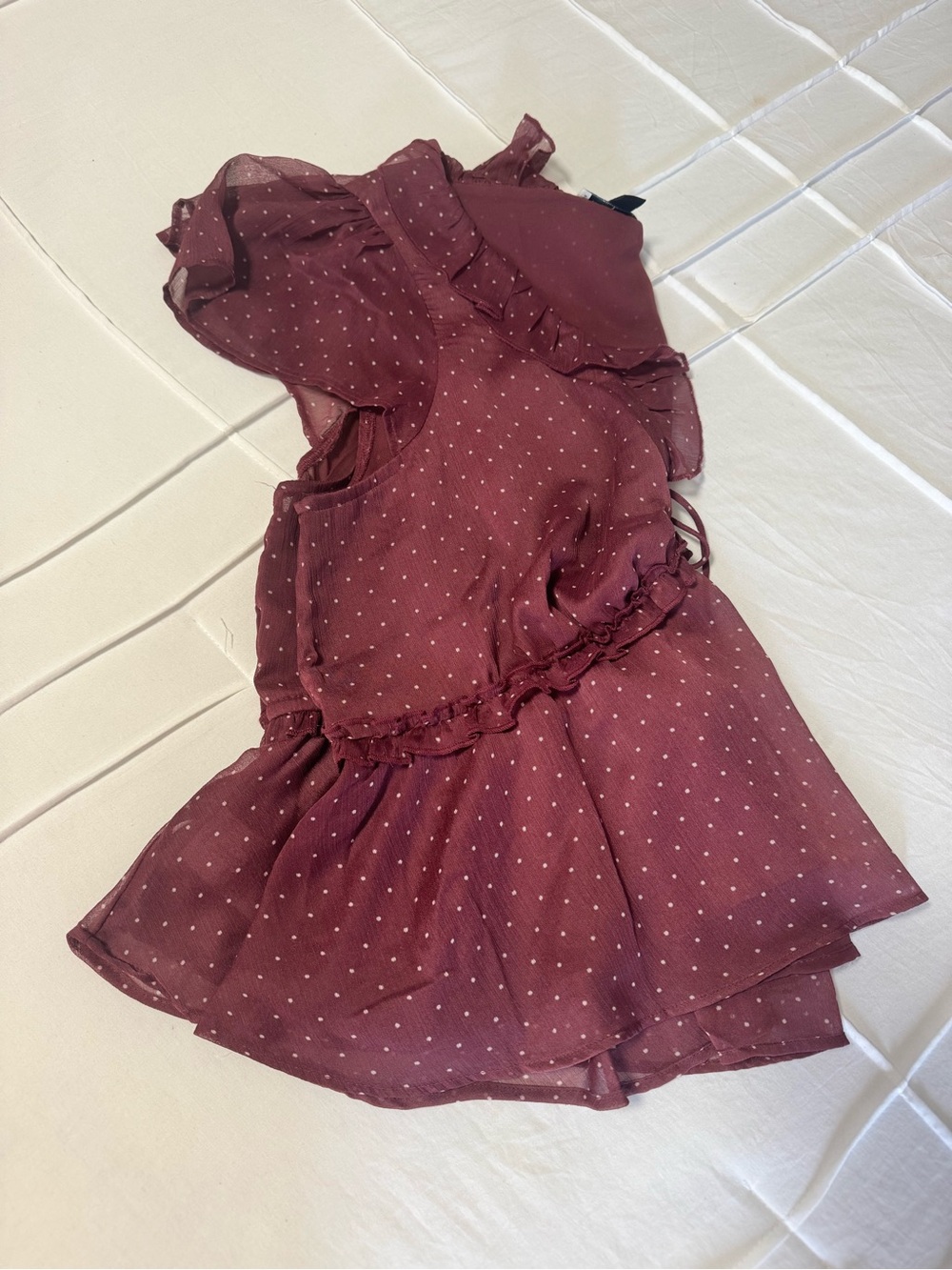 American Eagle Outfitters Burgundy Polka Dot Ruffle Blouse NEVER WORN